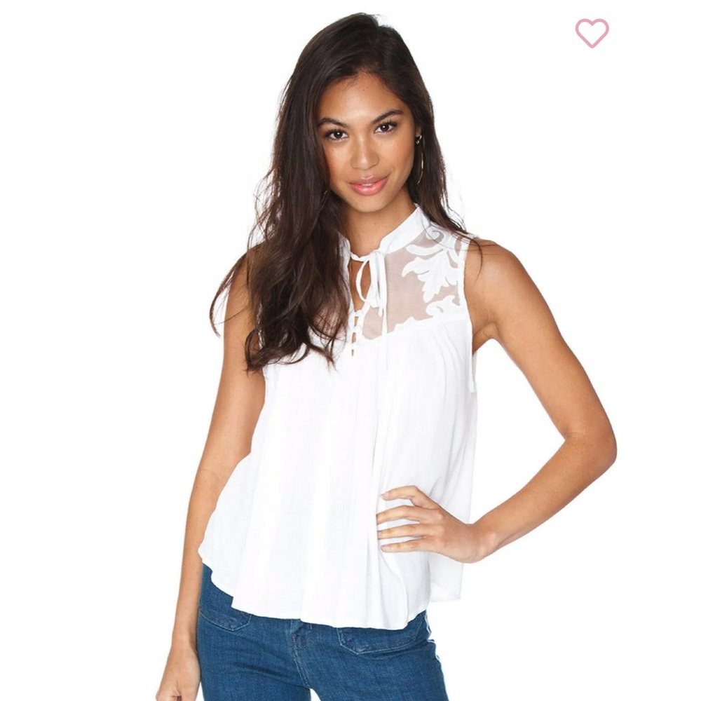 Free People Western Romance white tank sheer lace